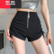 YIBUSHENG白色性感辣妹短热裤女设计感拉链直筒短裤高腰抽绳修身休闲裤