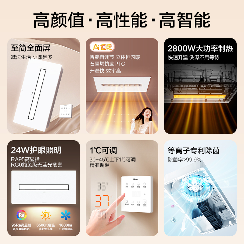 [免费安装]海尔智能恒温除菌浴霸暖风照明排气一体卫生间浴室除湿换气HJC-1高清大图