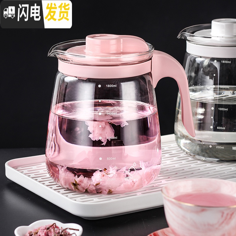 三维工匠大容量果汁壶凉水杯凉白开水壶玻璃耐热高温冷水壶凉水壶泡茶壶 中号北欧白(1700)高清大图