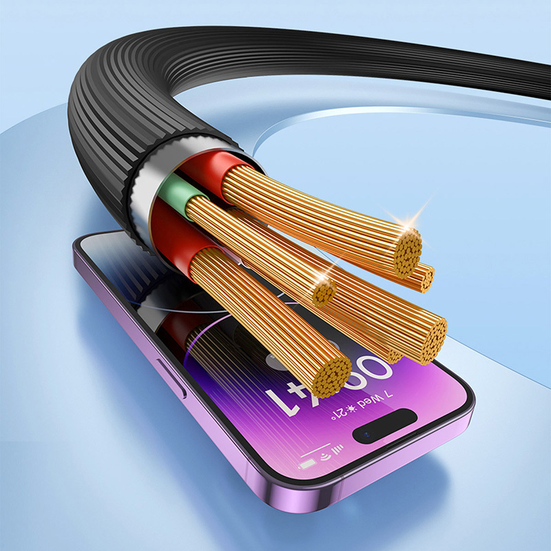 倍思 Q弹系列一拖三快充数据线USB to M+L+C 100W- 星耀黑高清大图