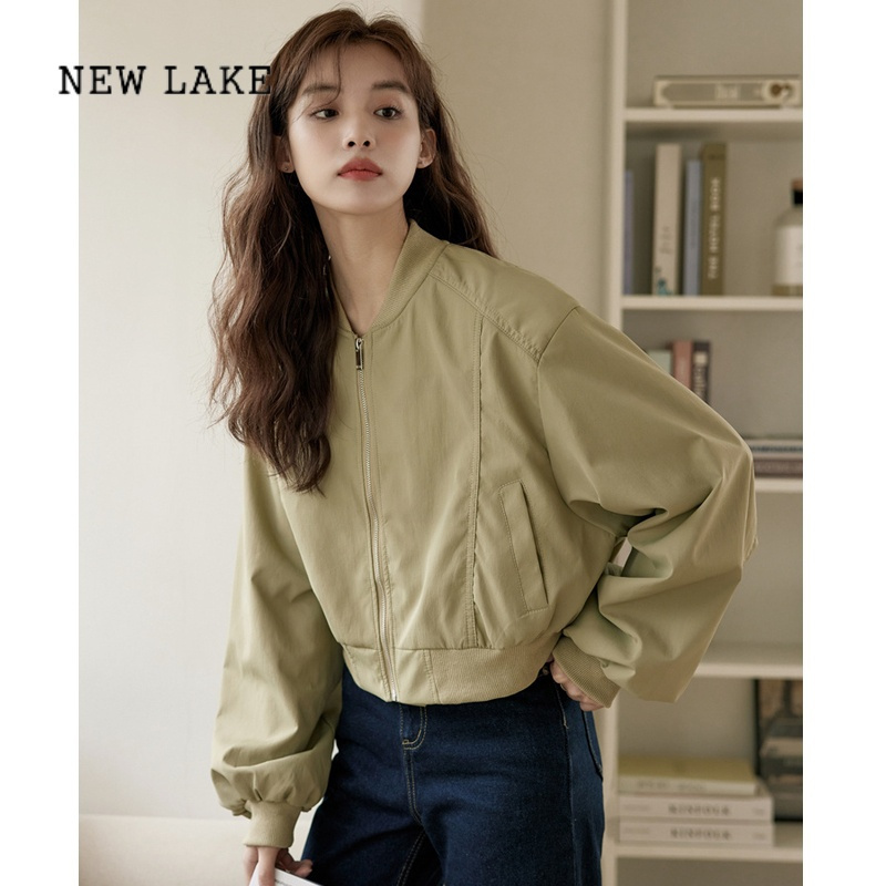 NEW LAKE2024早春秋新款宽松韩系立领棒球服短外套女小个子飞行员夹克上衣