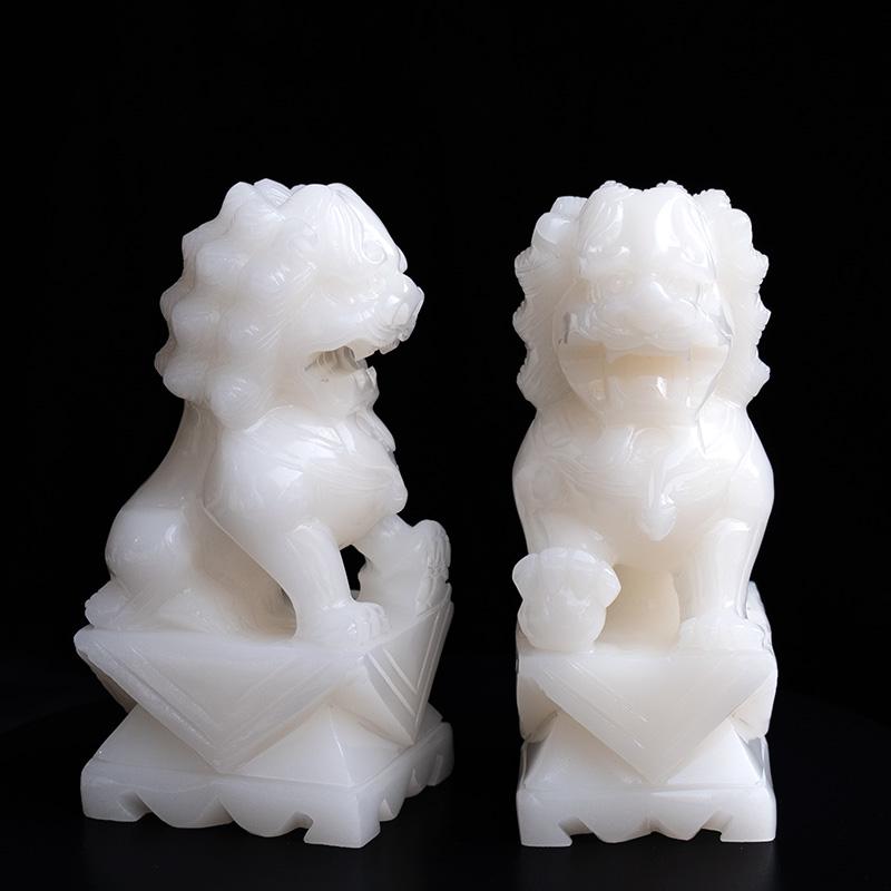 美帮汇玉石玉狮子一对北京狮守业家居摆件高清大图