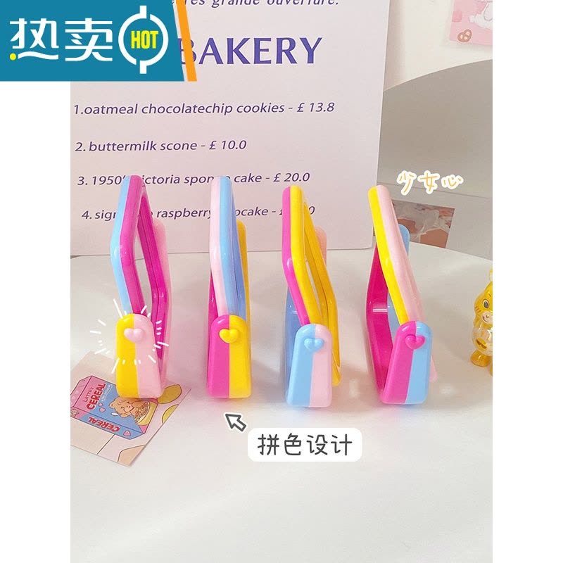 敬平镜子化妆镜学生宿舍台式桌面梳妆镜ins风便携随身镜马卡龙双面镜 黄色马卡龙镜子(粉+蓝)便携式用镜图片