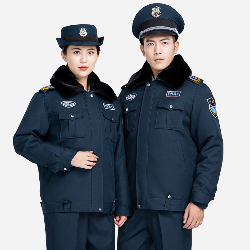 保安服秋冬安保工作服执勤服冬装棉衣小区物业防寒服加厚夹克棉袄-墨绿色-优质（上衣+标志）;175