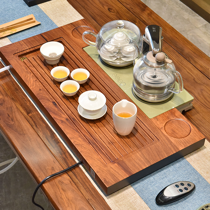 seko新功f176花梨木全自动实木茶盘玻璃烧水壶四合一茶具套装功夫茶具