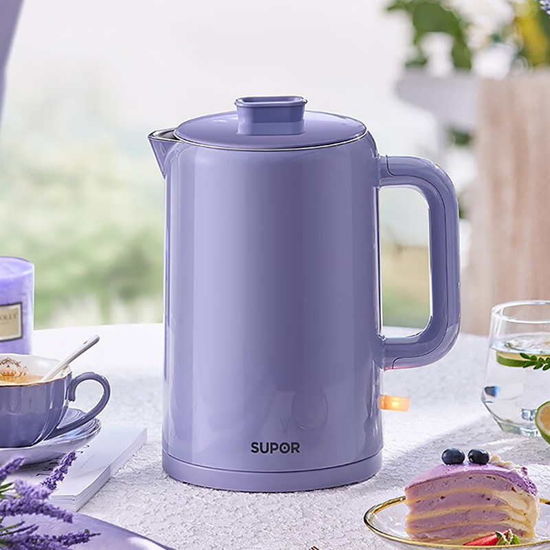 苏泊尔(SUPOR)电水壶1.5L大容量自动断电防烫防干烧不锈钢内胆分离式上盖无缝内胆烧水壶SW-15T109A(蓝紫)