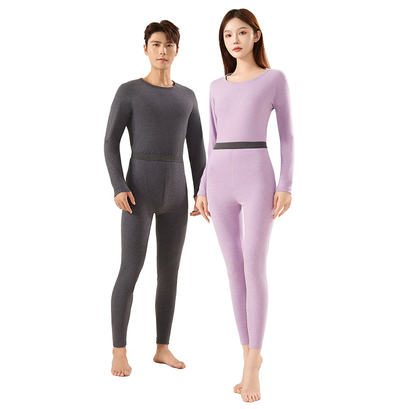 情侣黑金贴片保暖套装套头修身舒适保暖内衣加绒加厚秋衣秋裤高清大图