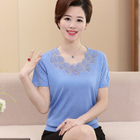 妈妈夏装新款短袖女T恤40-50岁中老年女装时尚冰丝针织衫薄款上衣