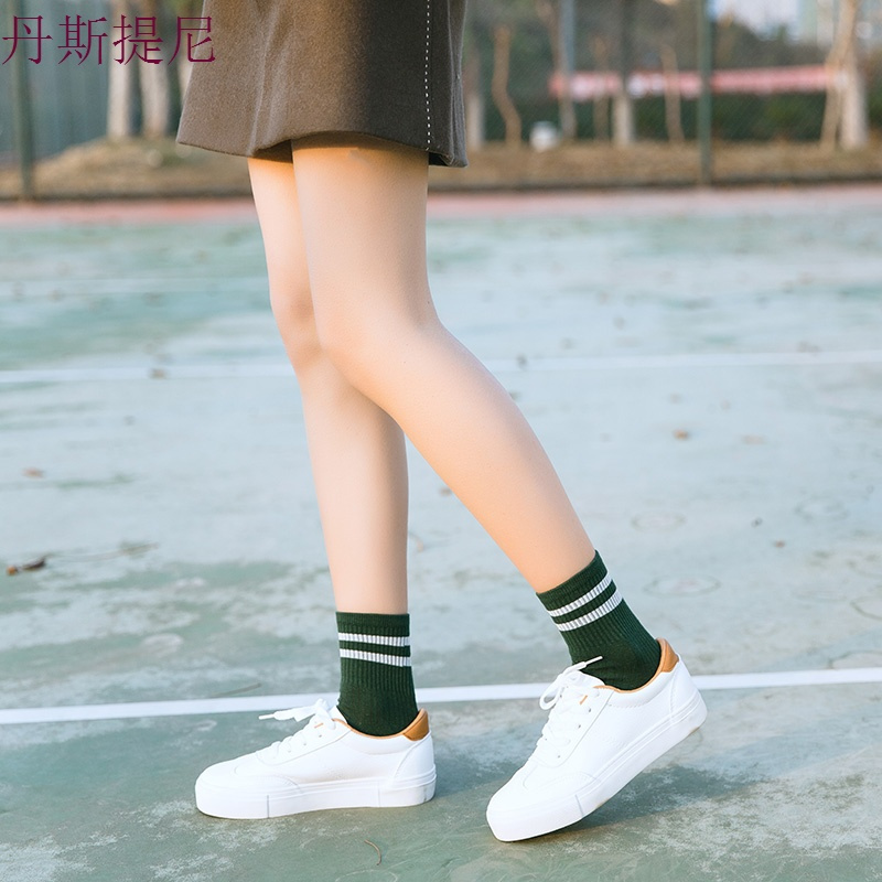 袜子女中筒纯棉袜韩版学院风日系短筒可爱运动风二杠秋款长袜短袜