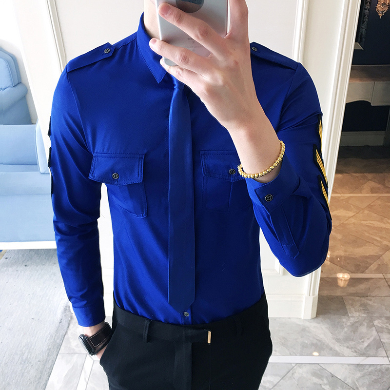 型师夜店酒吧KTV少爷男模肩章空少制服衬衫大码男士工作服衬衣