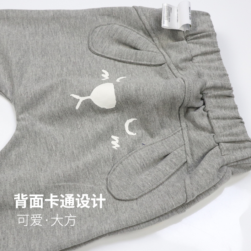 安笛贝乐童装儿童通用男女童裤子卡通哈伦裤2019春季秋季纯氨棉麻灰色长裤秋装中小童哈伦裤 80-120cm
