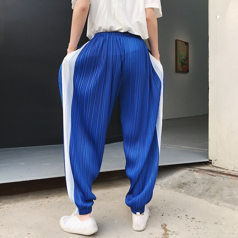 风青年运动休闲裤男宽松韩版日韩风个性百褶九分灯笼裤原宿风