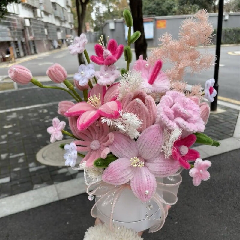 维诺亚手工编织花束diy材料包自制扭扭棒成品抱抱桶仿真花送女朋友闺蜜高清大图
