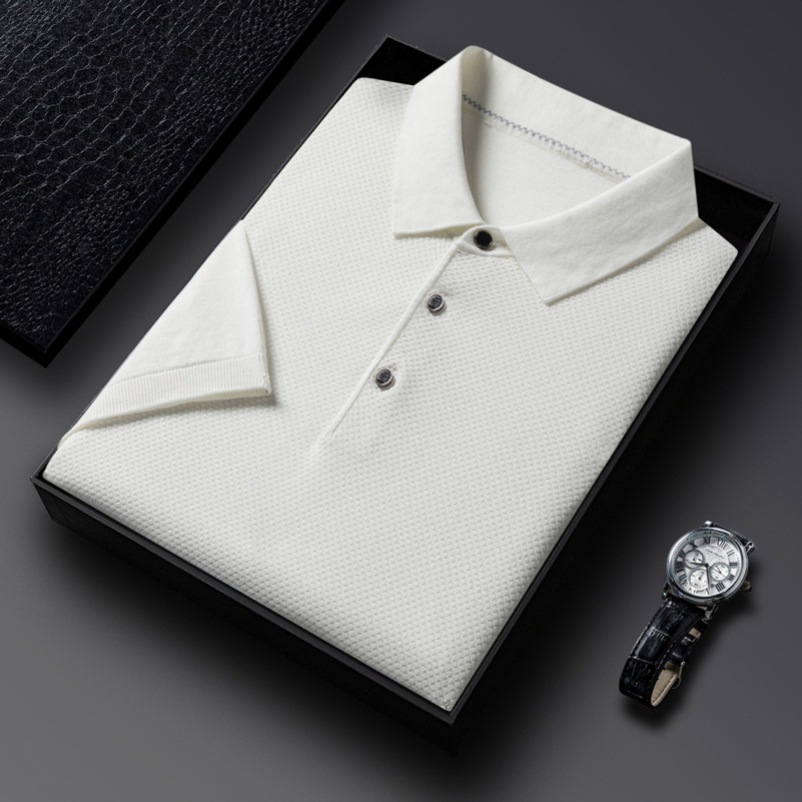 免费试穿夏季纯色桑蚕丝短袖薄款t恤男士翻领针织polo衫男装商务高清大图