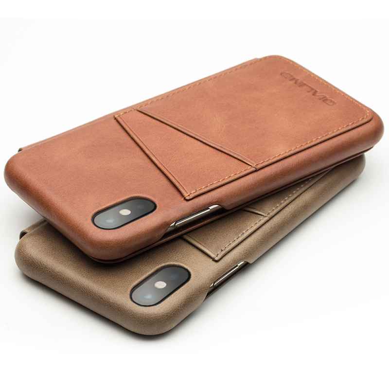 iphonex手机壳 头层牛皮翻盖商务皮套插卡保护套 适用于苹果X iPhoneX翻盖复古小牛皮卡其色