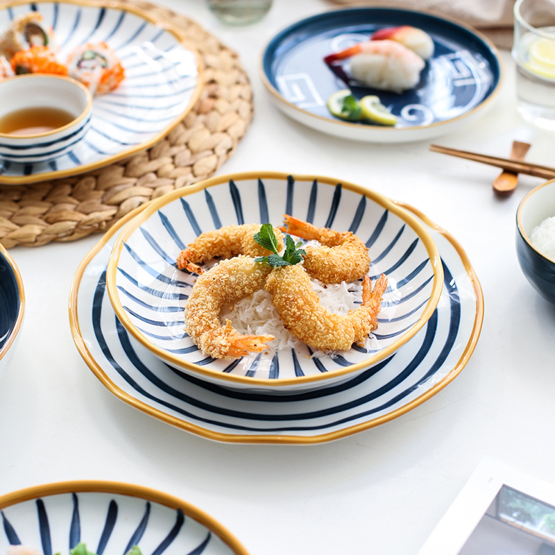 日式陶瓷餐具盘子菜盘碟子家用创意网红水果盘西餐盘饺子盘 涟漪4.5寸碗