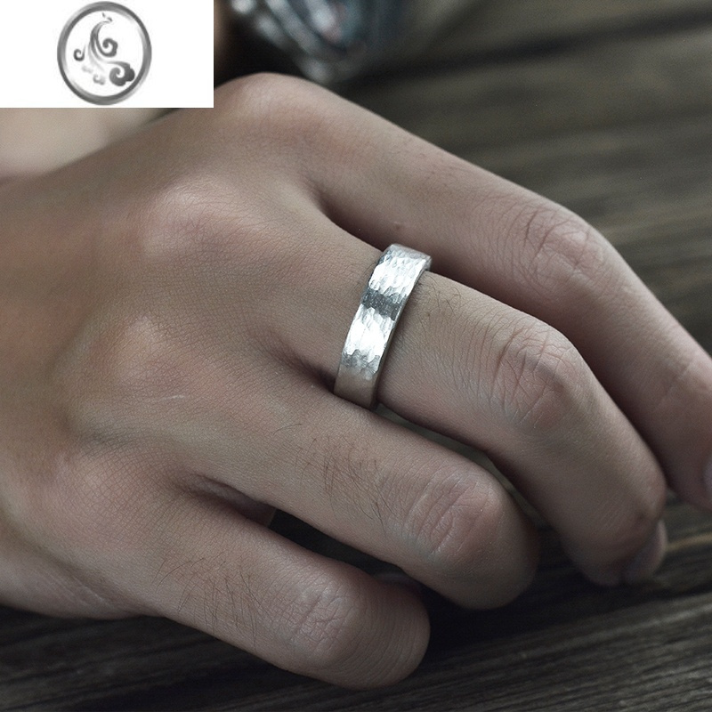 jimi锤纹加厚版999足银手工戒指银银指环定制霸气潮男扳指个性定制