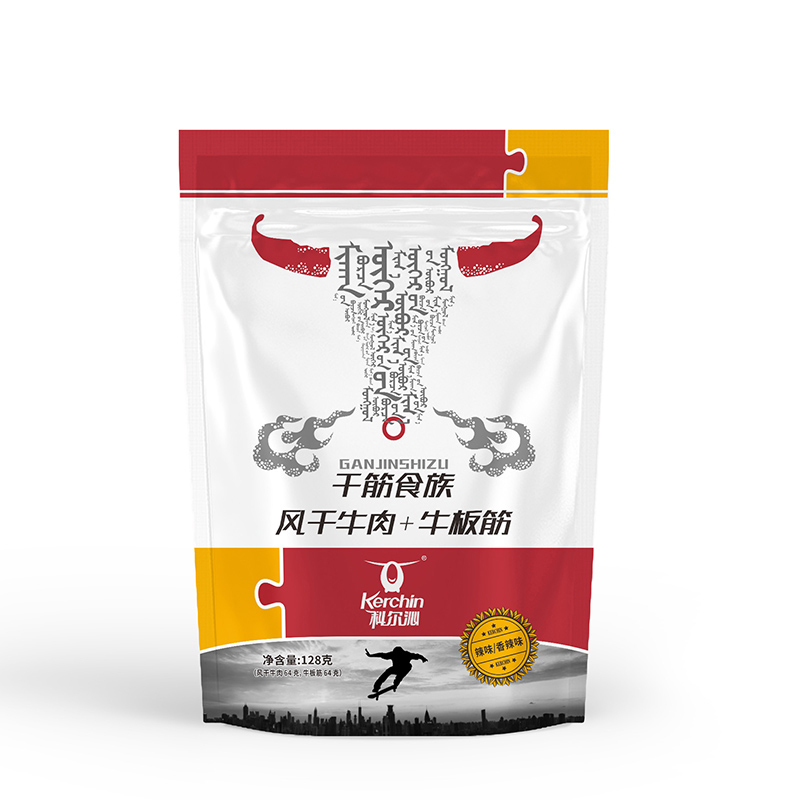 科尔沁 休闲零食 干筋食族 128g 风干牛肉(辣)+牛板筋(香辣) 混合装