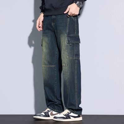 四季美式工装牛仔裤男生新款多口袋复古怀旧宽松潮牌直筒长裤高街 G001复古蓝 30（2尺3）120斤