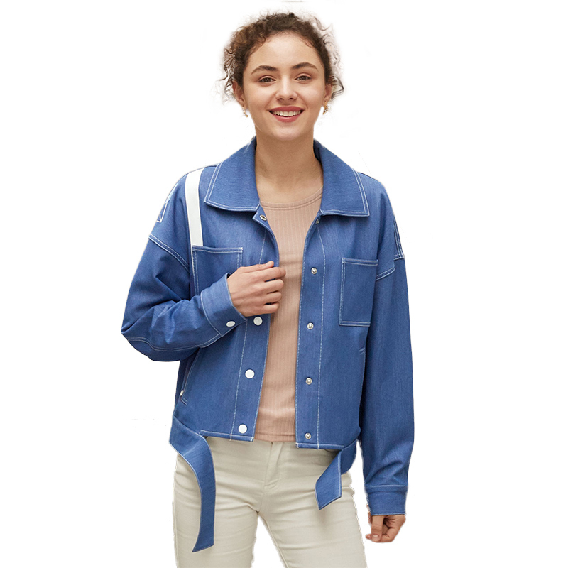 艾莱依h型牛仔外套女韩版宽松2019春季新款条纹女装