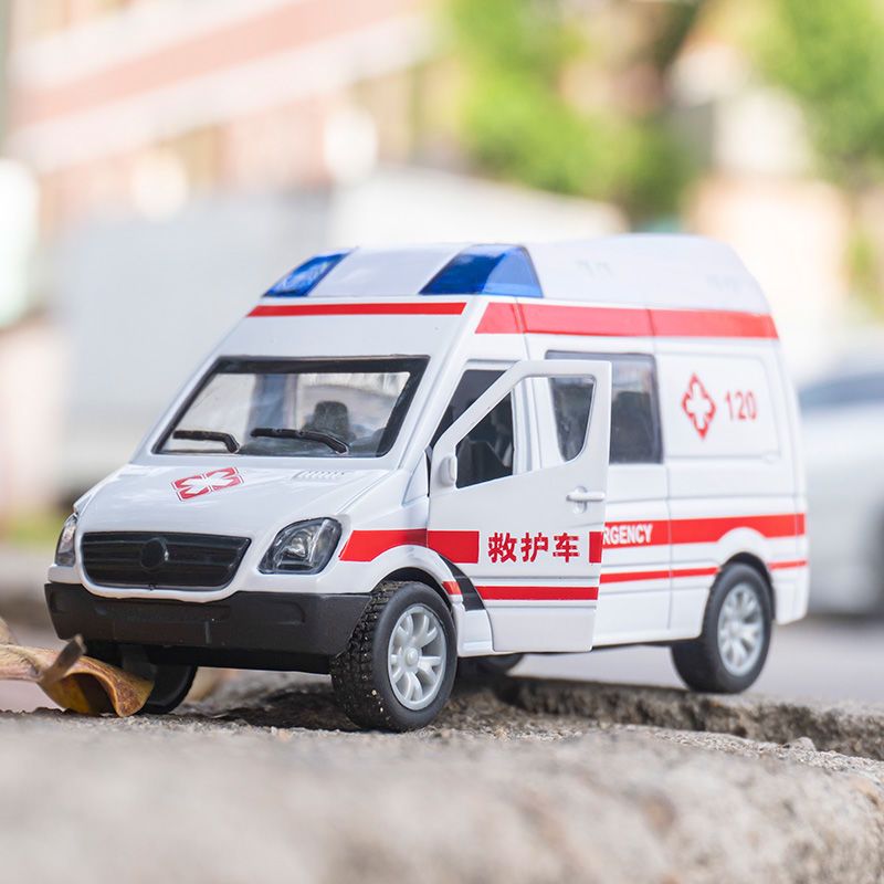 儿童120救护车玩具车模型仿真汽车 救援玩具车模男孩合金回力小车
