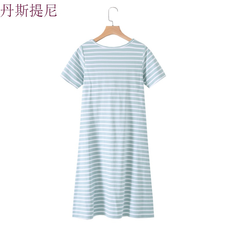 纯棉莫代尔女夏带胸垫睡裙睡衣短袖免文胸薄款宽松大码家居连衣裙