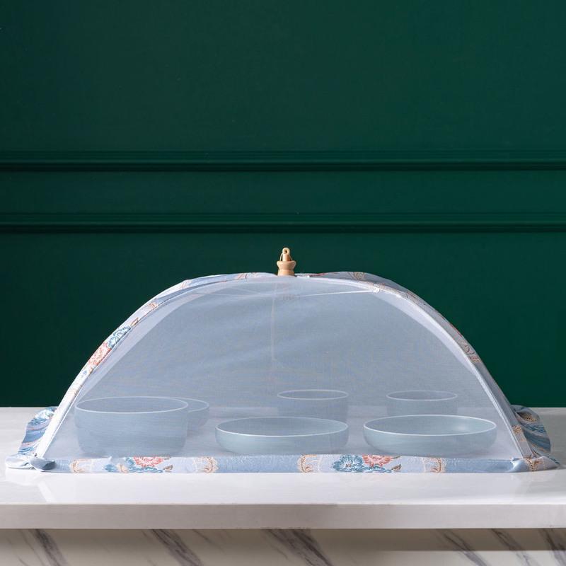 白纱随机色60cm-单骨2-4盘 特大号菜罩家用折叠桌罩盖菜防尘餐桌饭罩