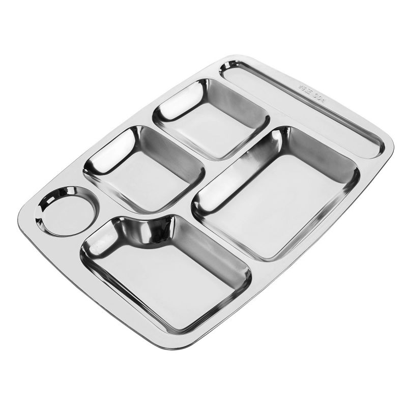 蔚岸304不锈钢六格餐盘 食堂餐盘 自助餐盘 分格菜盘多格分餐盘WA-cp0010/个 银色