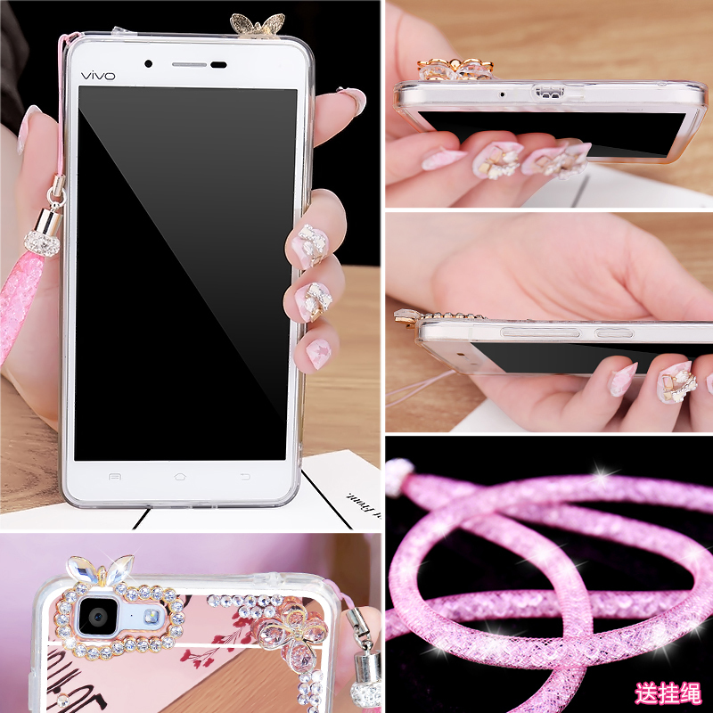 vivox5max手机壳vivo x5max 镜面防摔软壳l带挂绳指环支架水钻女v
