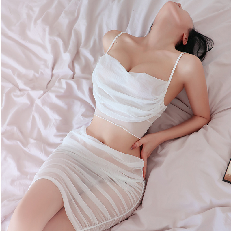 长夜漫漫情趣内衣纯欲性感吊带包臀裙女透明制服诱惑睡衣套装2109 黑色 均码(80-125斤)