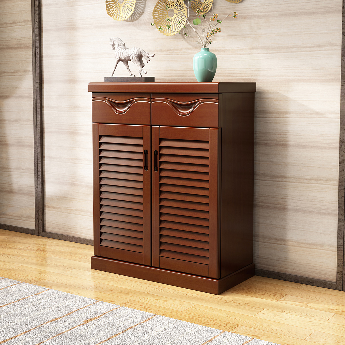 采百木(caibaimu)大容量实木鞋柜现代中式简约客厅组装对开23门木质