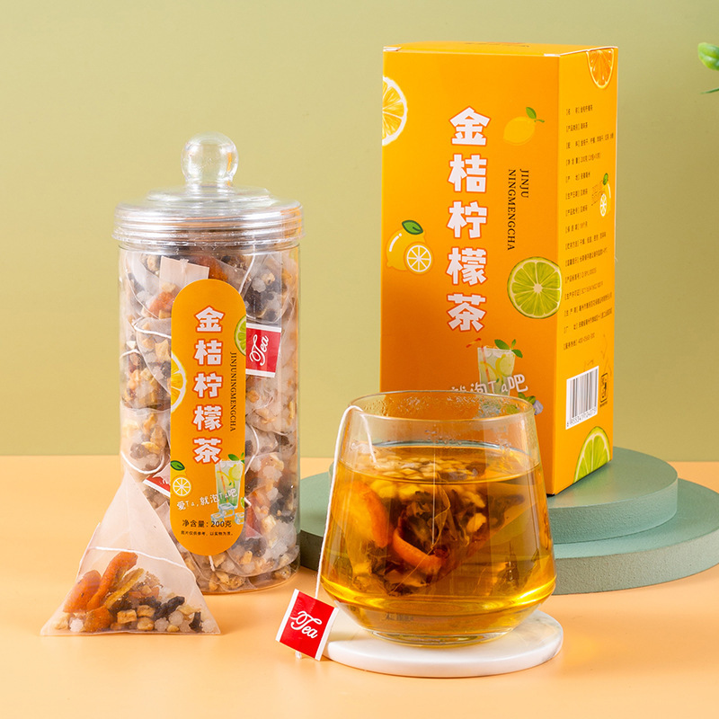 雅丽百花缘 金桔柠檬茶200g(20包)夏日DIY果茶 冷泡茶三角包 金桔柠檬红茶苹果干