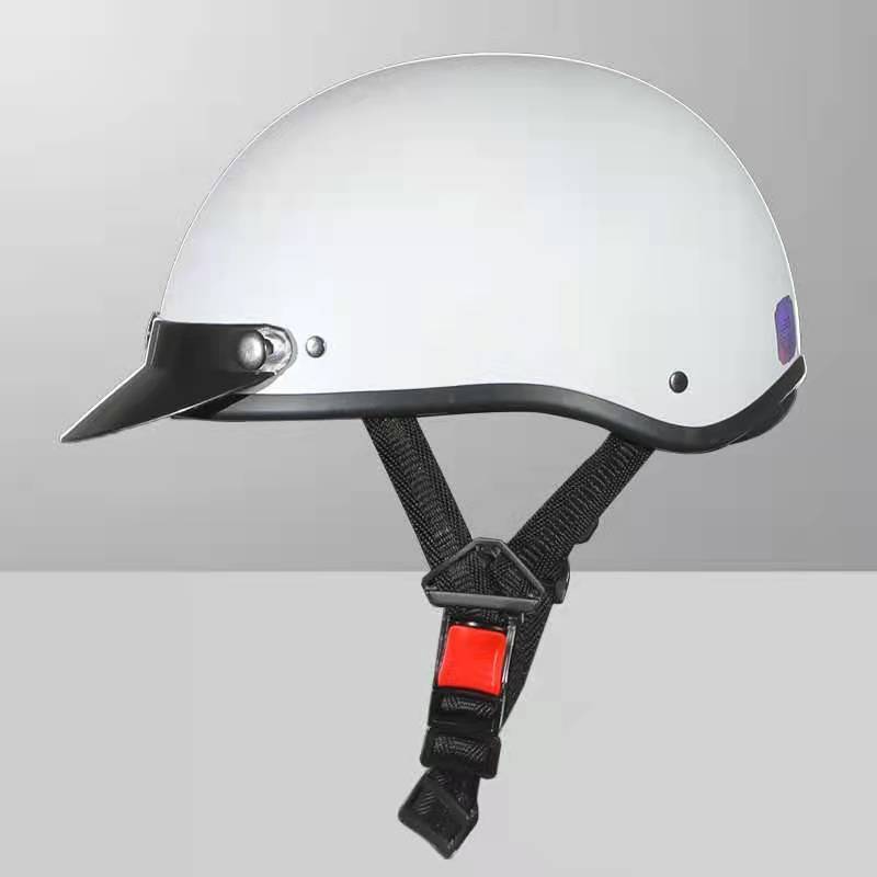 时尚骑行亚光白色摩托车电动车头盔电瓶车安全帽男女同款哈雷复古半盔