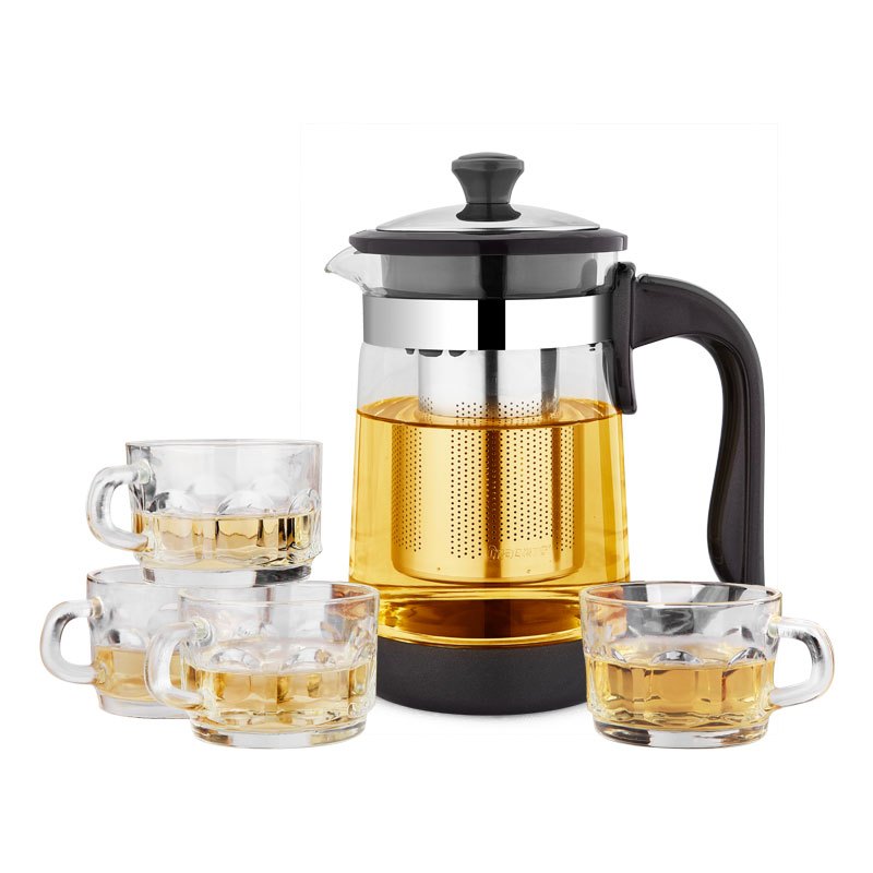 WQSC紫丁香 耐高温玻璃茶壶茶具不锈钢过滤养生壶办公泡茶壶水壶 单壶950ml+清心杯*4(S11+BB291-4)