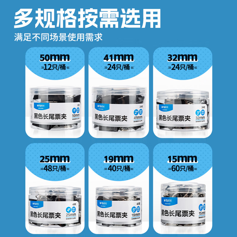 晨光(M&G)长尾夹Eplus19mm(筒装)黑色ABS92736 5#高清大图