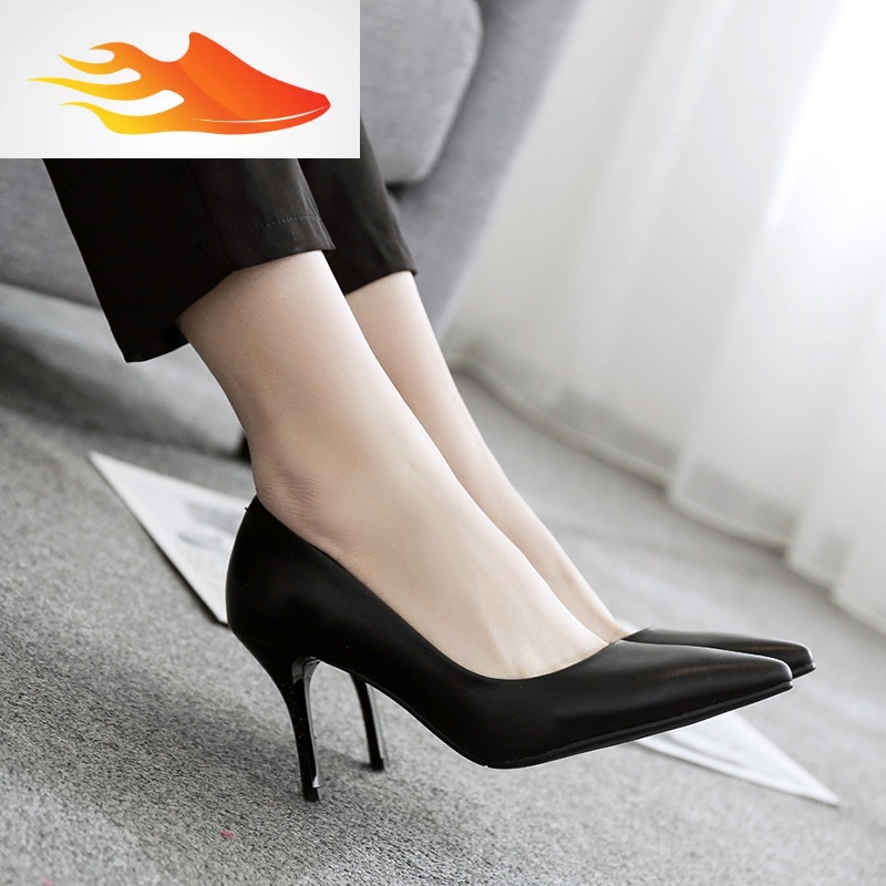 fish basket社会女鞋尖头高跟鞋细跟高跟2019新款工作鞋黑色浅口职业
