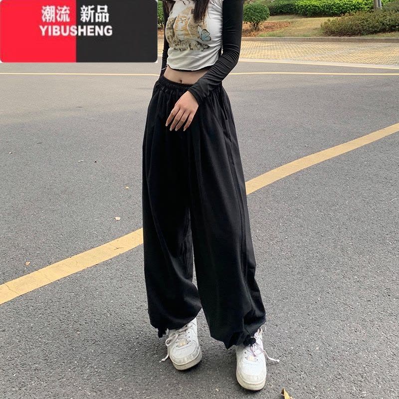 YIBUSHENGvibe高街阔腿运动裤女宽松拖地长裤子春秋韩版美式香蕉直筒休闲裤图片