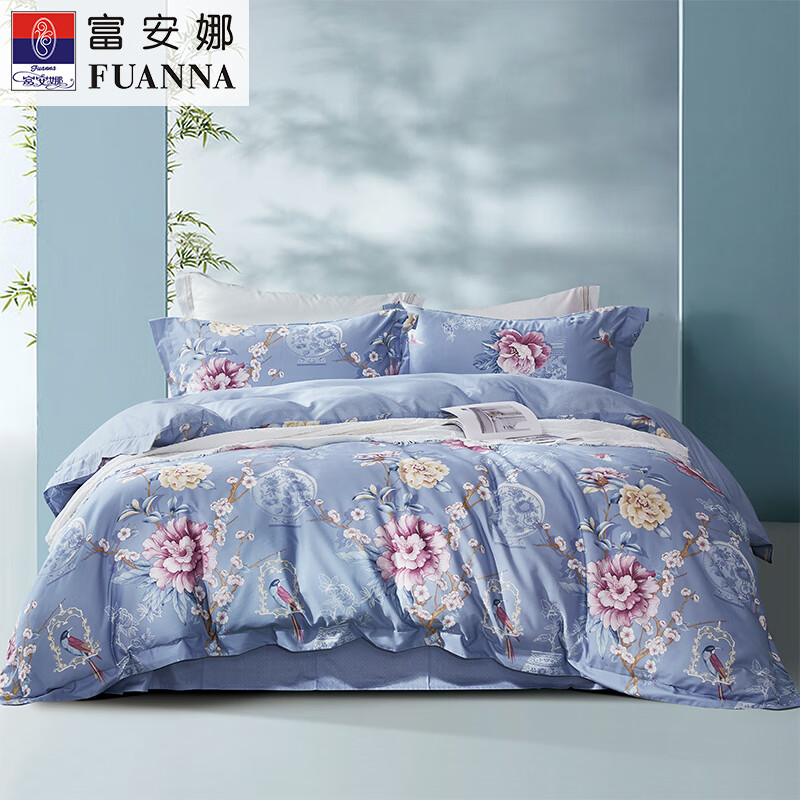 富安娜(FUANNA)纯棉四件套-203*229cm 柳若浮烟