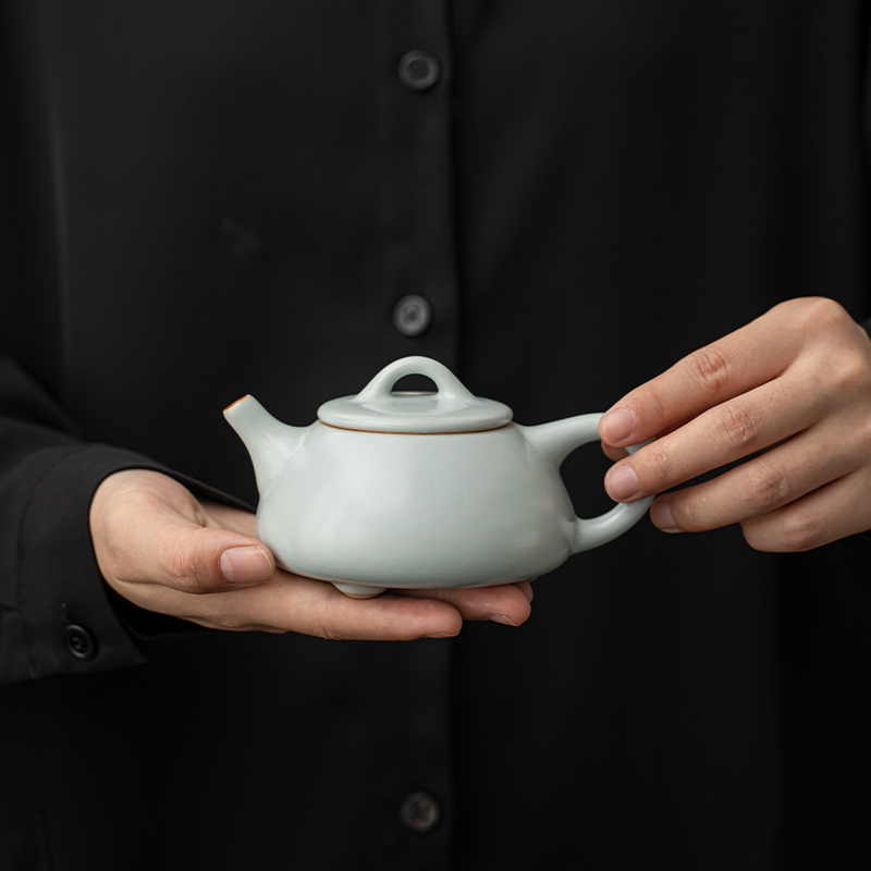 苏氏陶瓷(SUSHI CERAMICS)汝窑开片石瓢壶功夫茶具可养金线带礼盒装