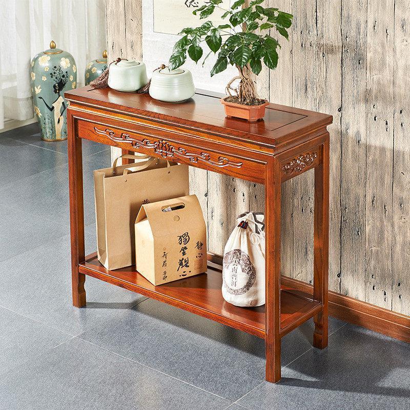 森美人沙发小茶几榆木角几中式实木小方几客厅仿古边桌边几条几 栗子红色长60宽28高70cm