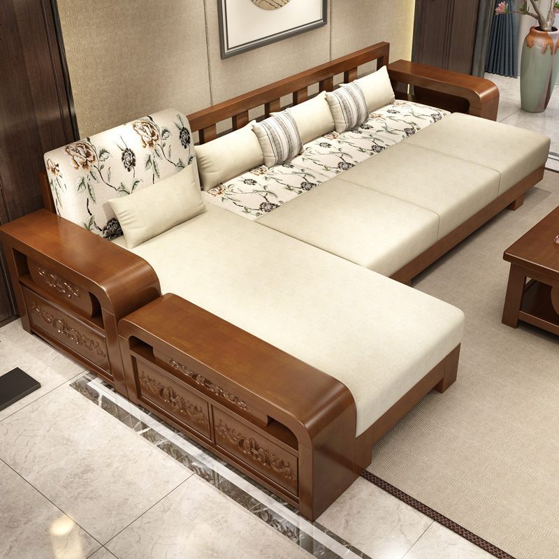 实木沙发组合贵妃转角现代中式花客厅小户型沙发床