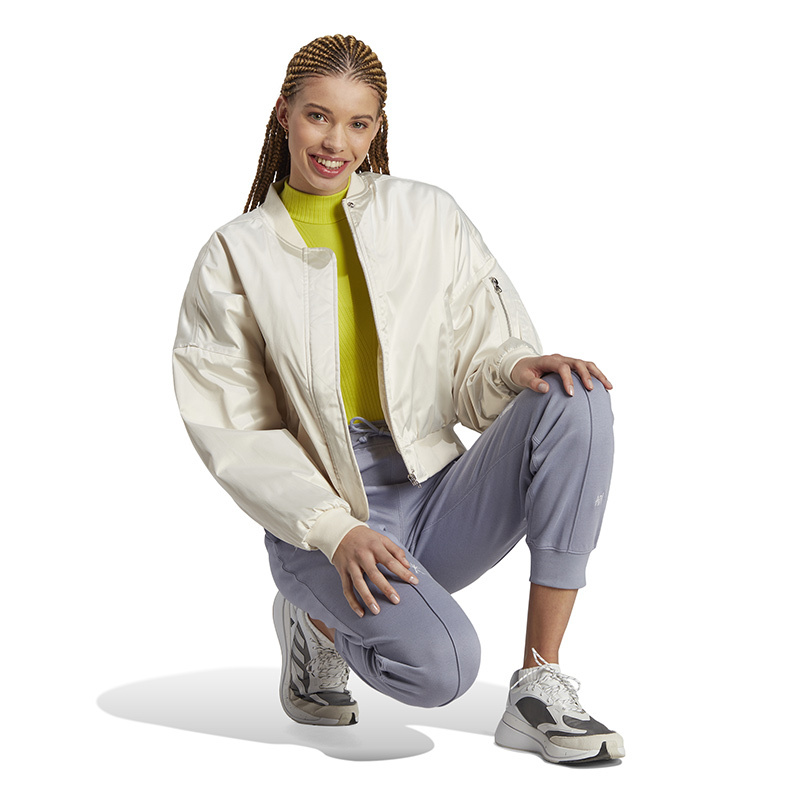 adidas 纯色Logo字母印花高腰束脚运动长裤 女款 银灰紫罗兰 IC0808