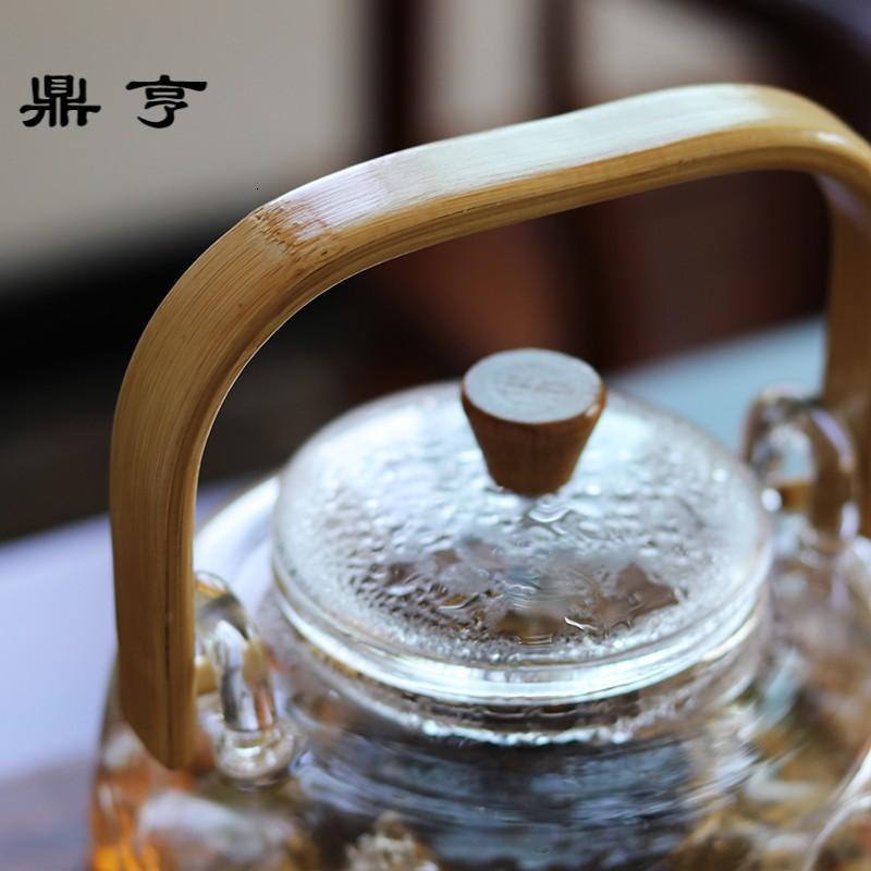 鼎亨耐热加厚电陶炉专用玻璃煮茶壶 竹把提梁烧水壶普洱泡茶壶花