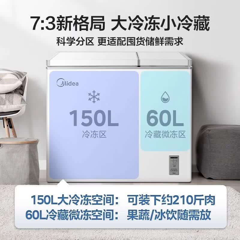 美的(Midea)双门双温冰柜 家用80%减霜 PCM抗菌防腐蚀内胆 大容量 210升 BCD-210DKEM(E)极地高清大图