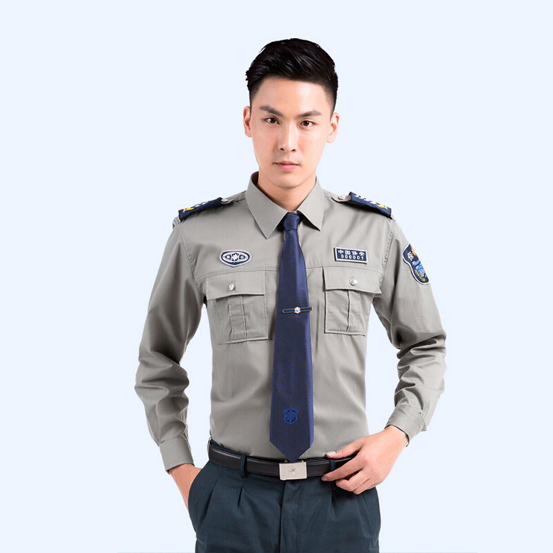 谋福623谋福 623 新式物业保安服短袖衬衣保安衣服夏季制服夏装工作服套装(尺寸165灰色长袖衬衣+裤子+配件 )
