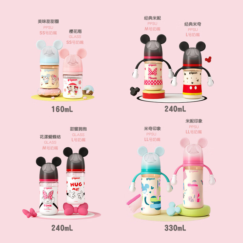 贝亲PPSU彩绘奶瓶240ml(M号)_经典米妮_3个月以上AA237