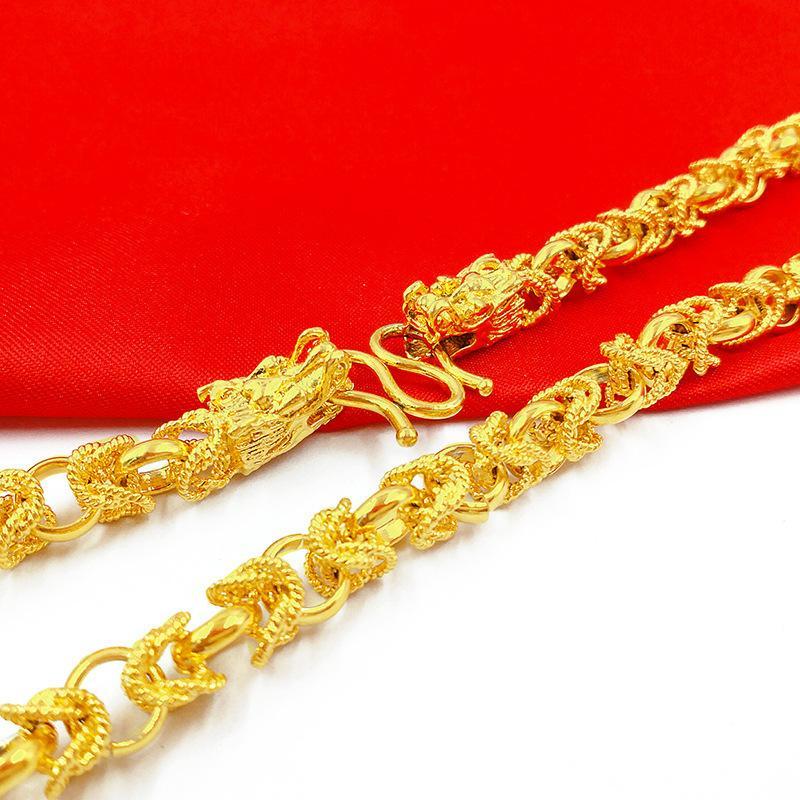 怡生 缘黄铜镀真金仿黄金男款项链双龙头款项链饰品NYSM9531送女朋友七夕情人节礼物