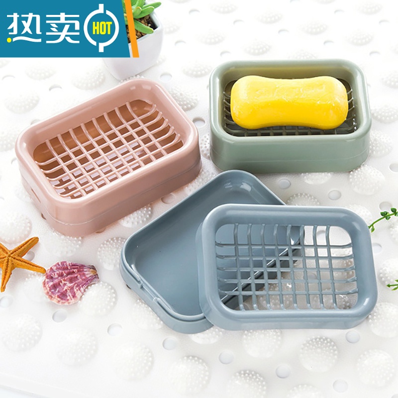 敬平家用浴室双层沥水肥皂盒卫生间手工皂架香皂盒北欧皂盒皂托 北欧粉+北欧绿高清大图