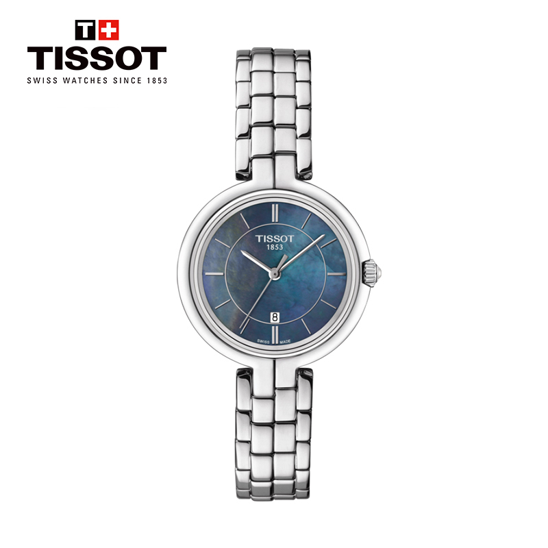 天梭(TISSOT)瑞士手表 优雅梦幻蓝色珍珠贝母表盘 弗拉明戈系列钢带女士石英表 T094.210.11.121.00高清大图
