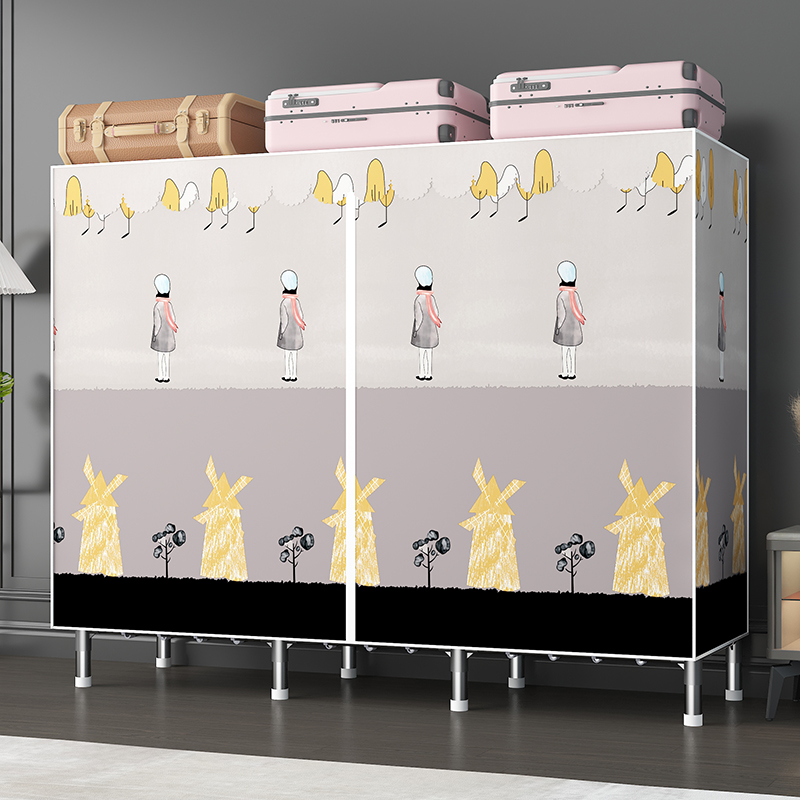 家时光铁接头简易布衣柜全钢架结构牛津布拉链款防尘式钢管加粗加固加厚高清大图